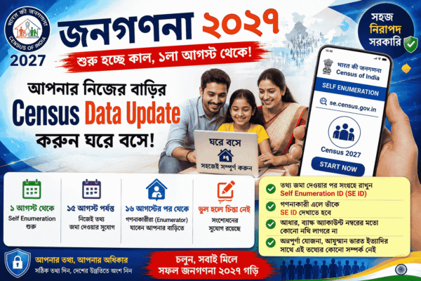 ভারতের জনগণনা 2027 শুরু হচ্ছে আজ থেকে: সম্পূর্ণ অনলাইন পদ্ধতিতে ঘরে বসেই করুন নিজের Cencus Data Update, সম্পূর্ণ পদ্ধতি